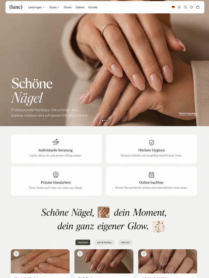 Beispiel-Studio: eine von flowwdesign gestaltete Studio-Website, dargestellt in einem Browserfenster.